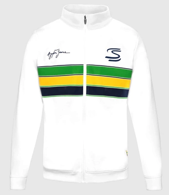 Ayrton Senna F1 Men's Retro Stripe Full Zip Sweatshirt- White